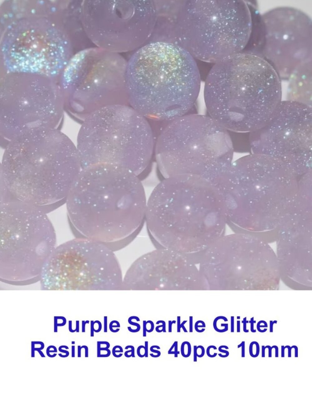 Purple Sparkle Glitter Resin Loose Beads  40pcs 10mm